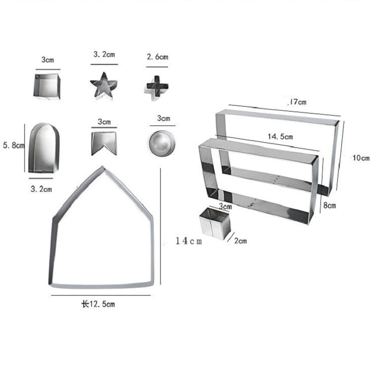 10-in-1 3D-Keksform aus Edelstahl für Weihnachten, Lebkuchenhaus-Backwerkzeuge, Lebkuchenform (10-in-1)
