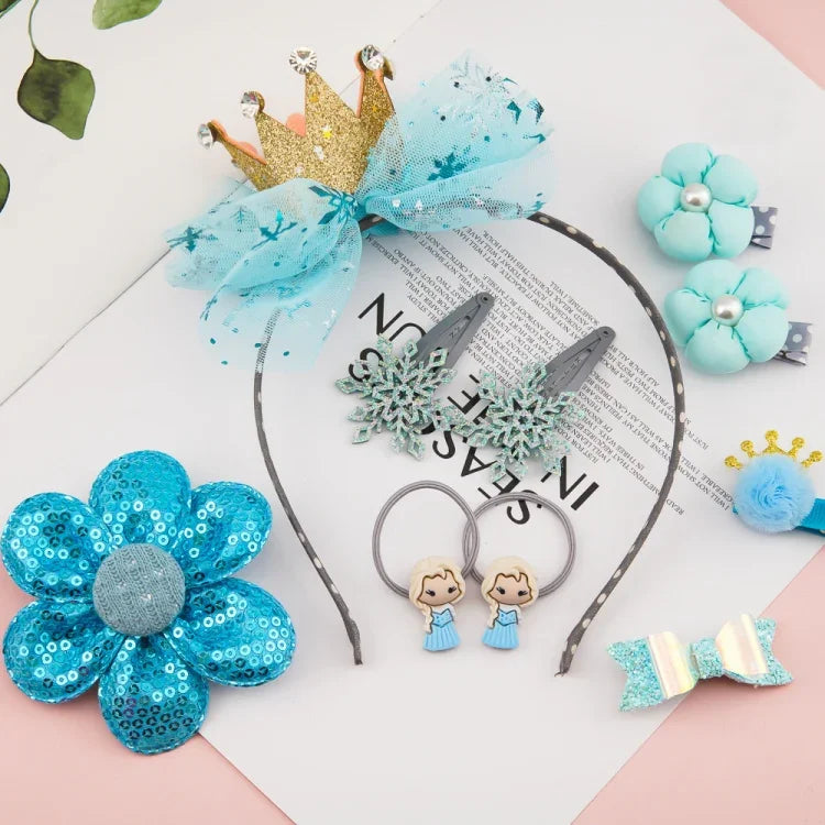 Niedliches Haaraccessoire-Set für Mädchen: Mesh-Schleife, Krone, Stirnband