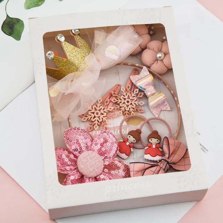 Niedliches Haaraccessoire-Set für Mädchen: Mesh-Schleife, Krone, Stirnband
