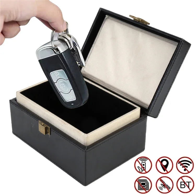 Handy-Signal-Schutz-Klappbox aus PU, sicher und diebstahlsicher, Schwarz