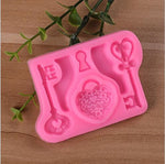 2-teiliges Lebensmittel-Liebesschloss-Schlüssel-Fondant-Silikonform DIY Backkuchen-Dekorationswerkzeug, Lebensmittel-Liebesschloss-Schlüsselform