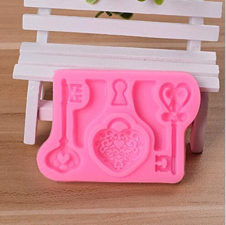 2-teiliges Lebensmittel-Liebesschloss-Schlüssel-Fondant-Silikonform DIY Backkuchen-Dekorationswerkzeug, Lebensmittel-Liebesschloss-Schlüsselform