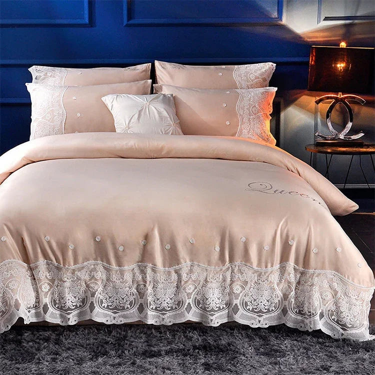 Vierteiliges Seiden-Bettlaken-Set, Doppelbett, Nackt-Schlaf-Bettbezug, Eisseiden-Bettwäsche, 2,0 m Bett