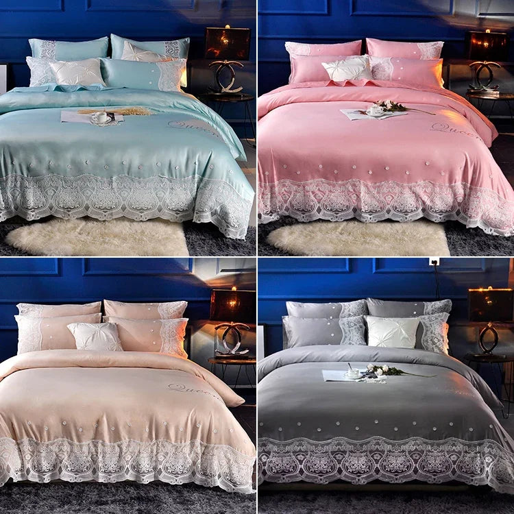 Vierteiliges Seiden-Bettlaken-Set, Doppelbett, Nackt-Schlaf-Bettbezug, Eisseiden-Bettwäsche, 2,0 m Bett