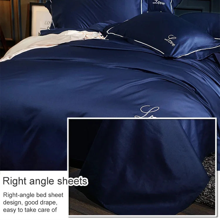 Vierteiliges Seiden-Bettlaken-Set, Doppelbett, Nackt-Schlaf-Bettbezug, Eisseiden-Bettwäsche, 2,0 m Bett
