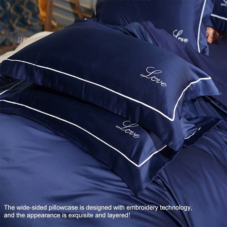 Vierteiliges Seiden-Bettlaken-Set, Doppelbett, Nackt-Schlaf-Bettbezug, Eisseiden-Bettwäsche, 2,0 m Bett