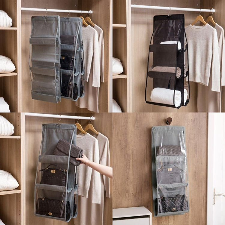 6 Fächer, 3 Lagen, faltbare Hängetasche, Regal-Organizer für Geldbörsen und Handtaschen, Schwarz, Grau