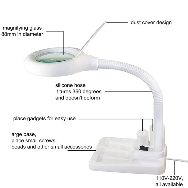 Weiße LED Schreibtischlampe Desktop Lupe Arbeitslampe, US-Stecker, EU-Stecker, GB-Stecker