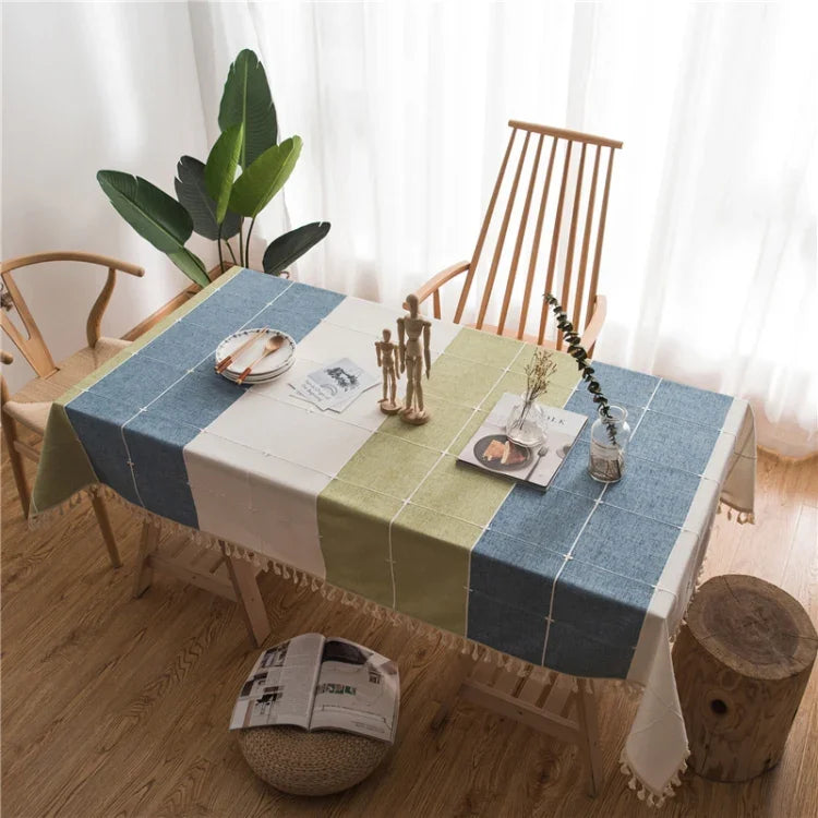 Rechteckige Tischdecke aus Baumwollleinen mit Quasten für Hochzeiten, Partys, Küchen und Heimdekoration, 100x140cm, 140x140cm, 140x160cm, 140x180cm, 140x200cm, 140x220cm, 140x250cm, 140x260cm, 140x300cm