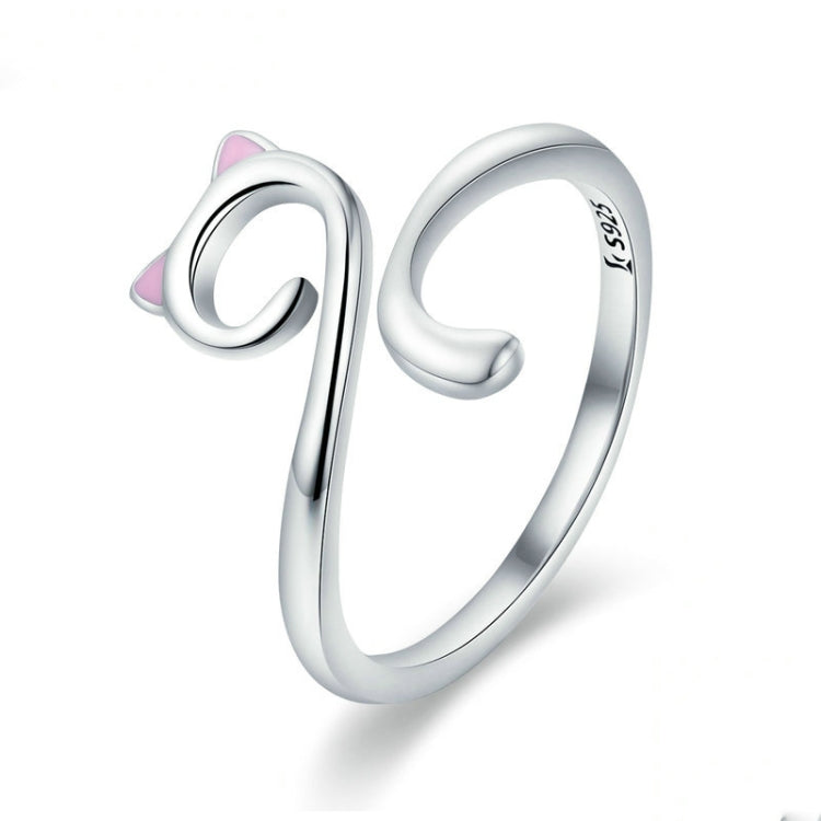 Katzen-Liebe Mädchen Ring S925 Sterlingsilber Offener Ring, SCR341
