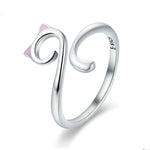 Katzen-Liebe Mädchen Ring S925 Sterlingsilber Offener Ring, SCR341