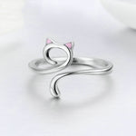 Katzen-Liebe Mädchen Ring S925 Sterlingsilber Offener Ring, SCR341
