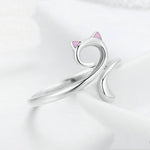 Katzen-Liebe Mädchen Ring S925 Sterlingsilber Offener Ring, SCR341