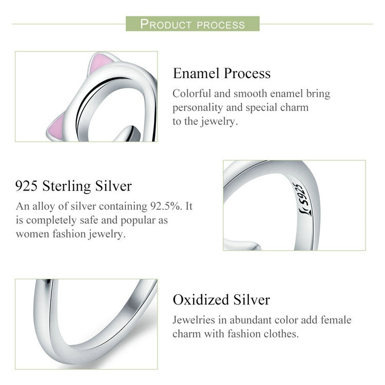 Katzen-Liebe Mädchen Ring S925 Sterlingsilber Offener Ring, SCR341