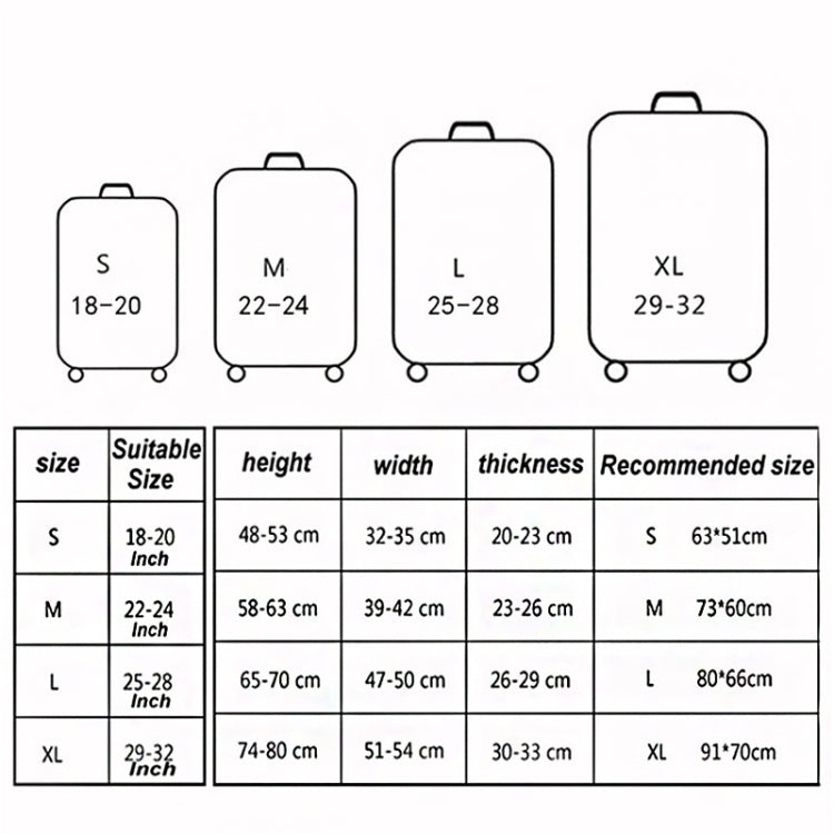 Reisekofferhülle Koffer Staubdicht Kratzschutz Elastische Hülle, Größe S 19 bis 21 Zoll, Größe M 22 bis 24 Zoll, Größe L 26 bis 28 Zoll, Größe XL 29 bis 32 Zoll