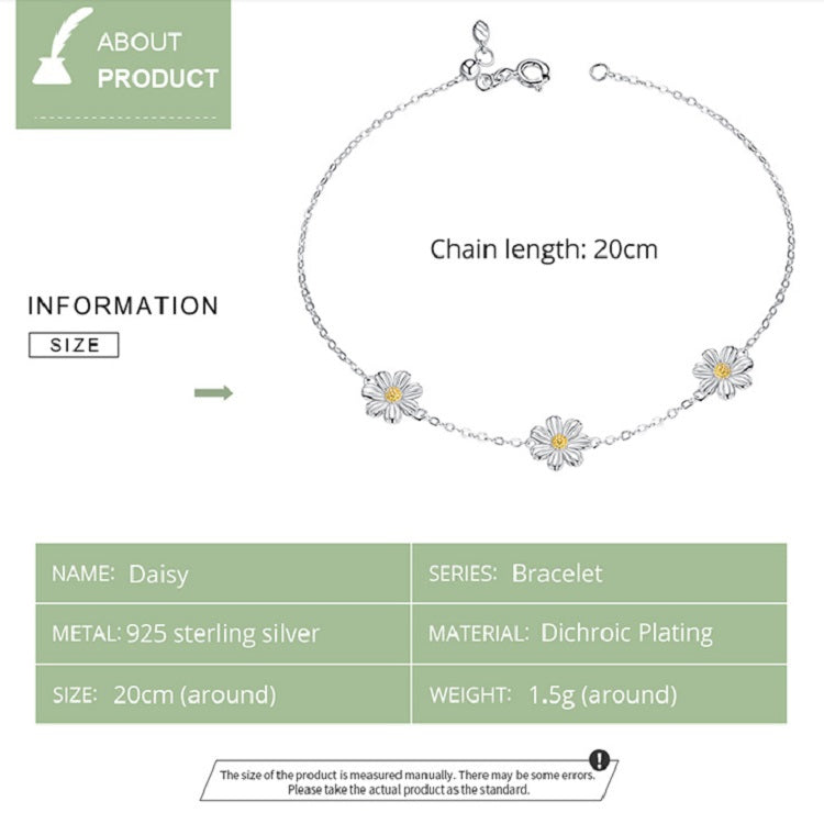 S925 Sterlingsilber Platin Beschichtetes Armband Niedliches Gänseblümchen Armband, Gänseblümchen