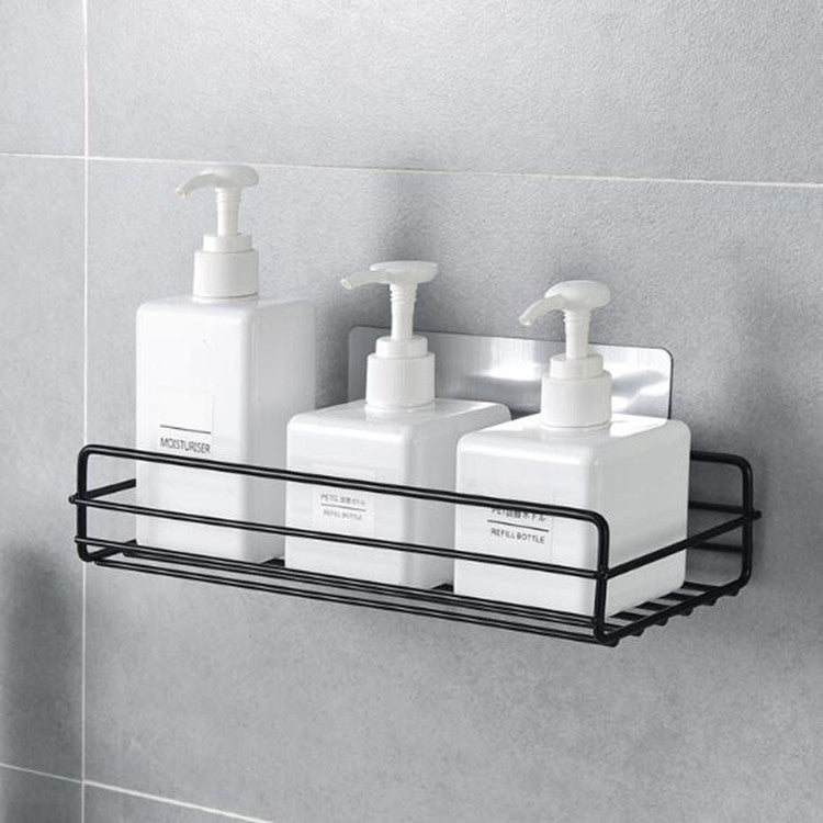Badezimmerregal aus Schmiedeeisen, wandmontiert, bohrfrei, Toilettenablage, quadratisch (schwarz)