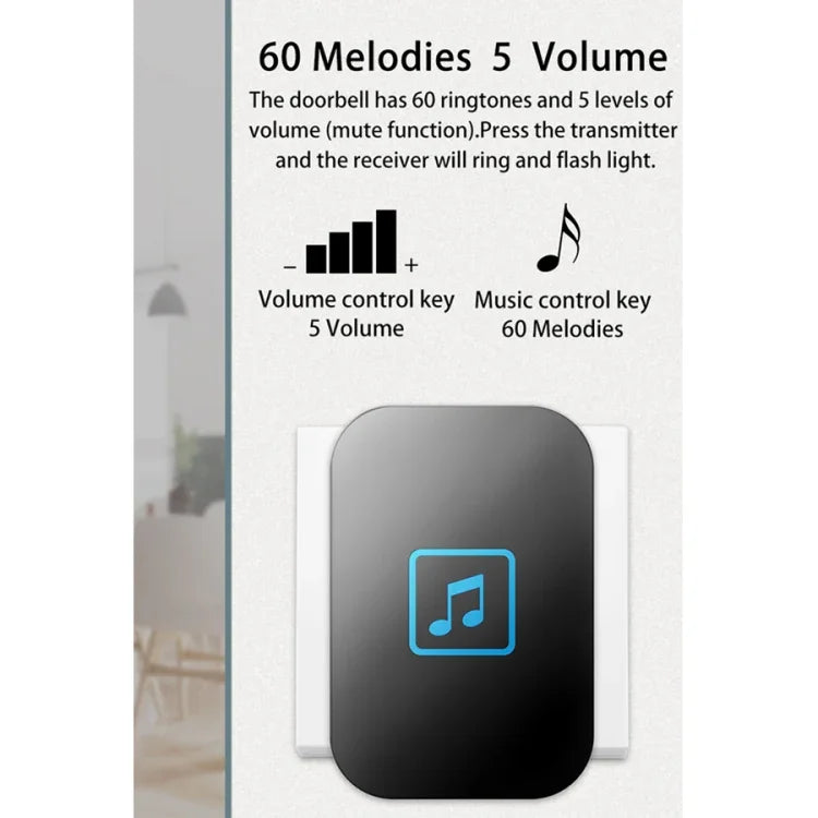 CACAZI A86 Elektronische Musik-Türklingel mit Fernbedienung, 1:1-Netzkabel-Türklingel, US-Stecker, UK-Stecker, EU-Stecker