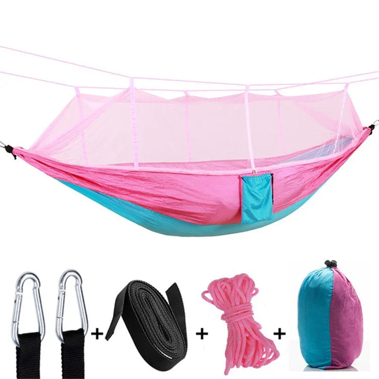 Moskitonetz Hängematte Outdoor, ultraleicht, Nylon, doppelt, Camping-Luftzelt, 260x140cm, Pink-Blau