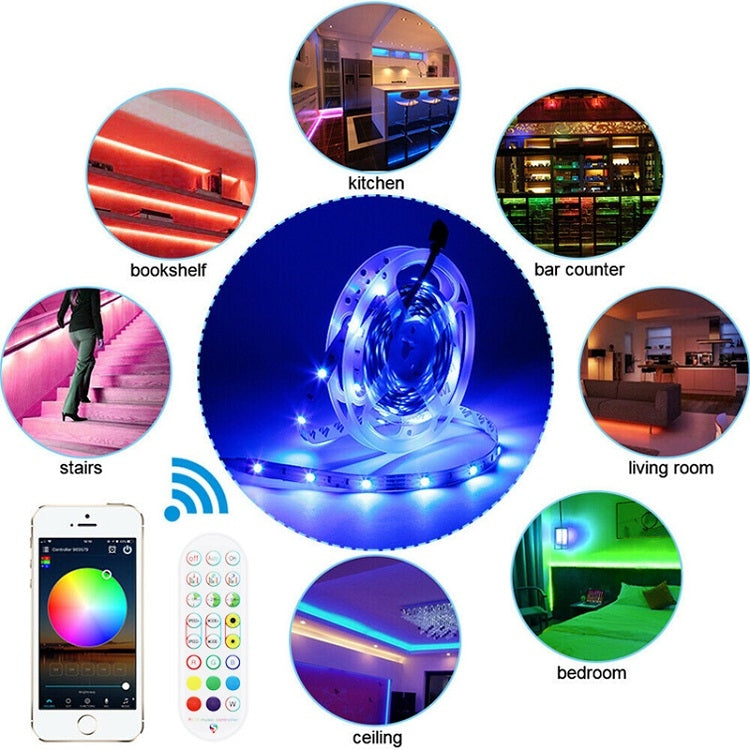 Bluetooth Anzug Smart Musik Sound Control Lichtleiste Wasserdicht 5050 RGB Bunte Atmosphäre LED Lichtleiste mit 24-Tasten Fernbedienung, 5M 150 LEDs, 5M 300 LEDs, 10M 300 LEDs, 10M 600 LEDs, 15M 450 LEDs, 20M 360 LEDs, 30M 540 LEDs