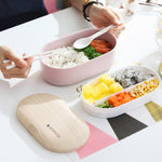 Ovale schlichte Lunchbox Holz-Sushi versiegelte auslaufsichere Lunchbox mit Besteck, einlagig