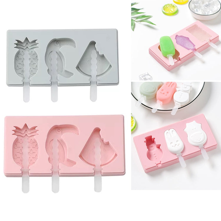 Silikon Cartoon Hausgemachte DIY Eis am Stiel Form mit Deckel, Farbe Zufällige Lieferung, Fruchtspecht, Eiscreme, Schneemann Nilpferd Hase