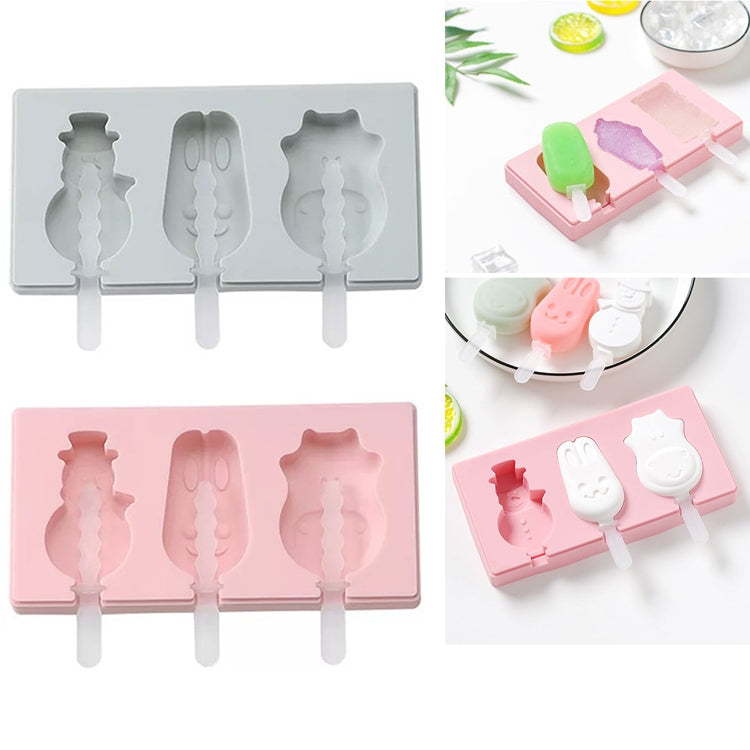 Silikon Cartoon Hausgemachte DIY Eis am Stiel Form mit Deckel, Farbe Zufällige Lieferung, Fruchtspecht, Eiscreme, Schneemann Nilpferd Hase