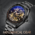 SKMEI 9194 Herren Automatische Skelett Mechanische Stahlbanduhr, Schwarz, Silber, Gold-Schwarz Zifferblatt, Roségold, Gold-Gold Zifferblatt