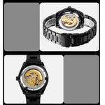 SKMEI 9194 Herren Automatische Skelett Mechanische Stahlbanduhr, Schwarz, Silber, Gold-Schwarz Zifferblatt, Roségold, Gold-Gold Zifferblatt