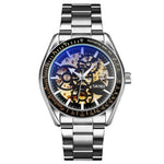 SKMEI 9194 Herren Automatische Skelett Mechanische Stahlbanduhr, Schwarz, Silber, Gold-Schwarz Zifferblatt, Roségold, Gold-Gold Zifferblatt
