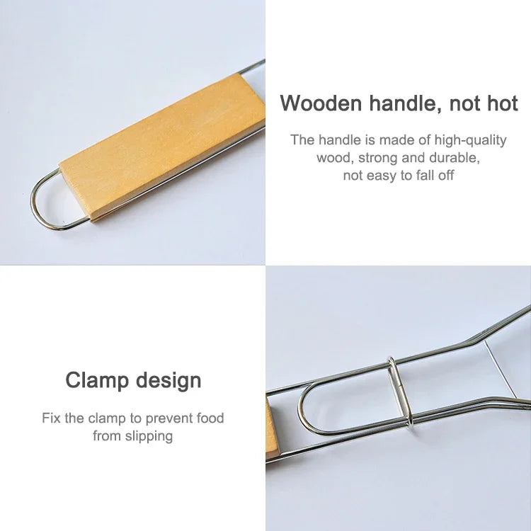 Verchromter Holzgriff Einzelner Fischgrillnetzclip Outdoor Gegrillter Fischclip Grillwerkzeug