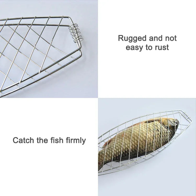 Verchromter Holzgriff Einzelner Fischgrillnetzclip Outdoor Gegrillter Fischclip Grillwerkzeug