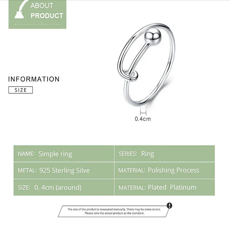 S925 Sterling Silber Ring, platinplattiert, offener Ring, SCR520
