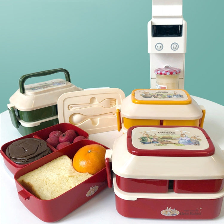 Süßer Hase doppelstöckige Kunststoff-Lunchbox Große Kapazität tragbare Brotdose, Stil:, Klein Rot, Klein Gelb, Groß Rot, Groß Grün, Groß Gelb