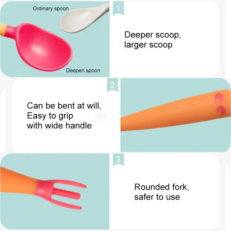 Babylöffel Gabel Set, selbstständiges Essen, abgewinkelt, biegbar