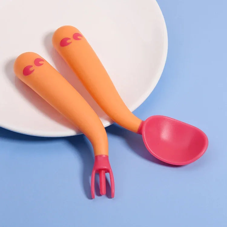 Babylöffel Gabel Set, selbstständiges Essen, abgewinkelt, biegbar