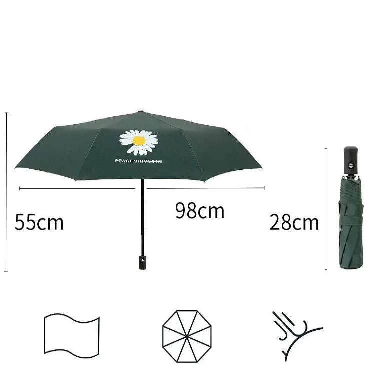 GD Daisy Vinyl Sonnen- und Regenschirm UV-Schutz Sonnenschutz Dreifach faltbarer Schirm