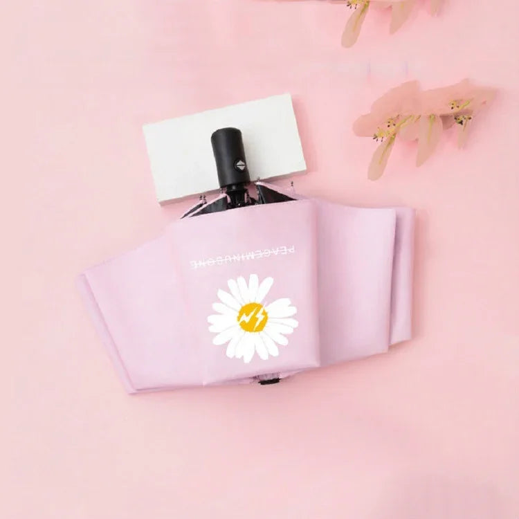 GD Daisy Vinyl Sonnen- und Regenschirm UV-Schutz Sonnenschutz Dreifach faltbarer Schirm