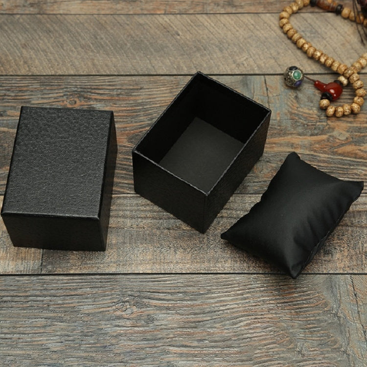Litschi-Textur Uhrenbox Schmuckgeschenkbox Ohrring Halskette Schmuck Uhrenverpackungsbox, Schwarz