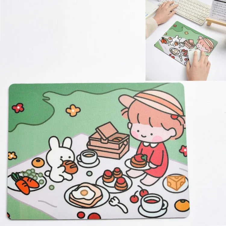 5er-Set kreative, niedliche Cartoon-Mauspads mit Hasenmädchen-Motiven für Laptops und Studenten, Sofa, Verstecken, Schlafen, Essen