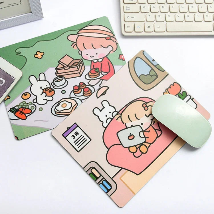 5er-Set kreative, niedliche Cartoon-Mauspads mit Hasenmädchen-Motiven für Laptops und Studenten, Sofa, Verstecken, Schlafen, Essen