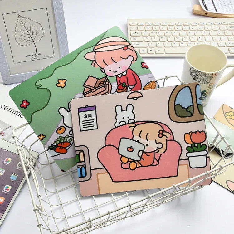 5er-Set kreative, niedliche Cartoon-Mauspads mit Hasenmädchen-Motiven für Laptops und Studenten, Sofa, Verstecken, Schlafen, Essen