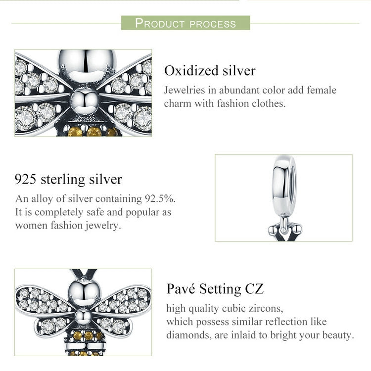 S925 Sterlingsilber Bienen-Geschichten Charm DIY Perlenarmband Zubehör, SCC821