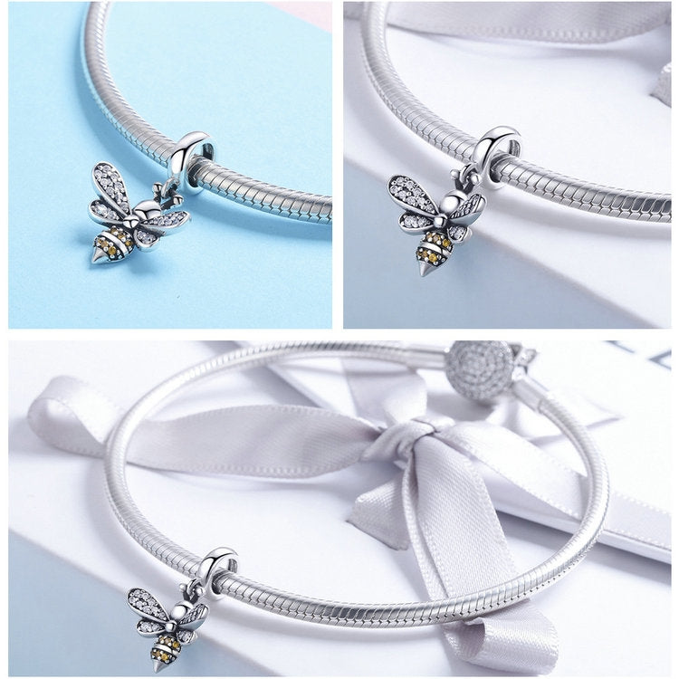 S925 Sterlingsilber Bienen-Geschichten Charm DIY Perlenarmband Zubehör, SCC821