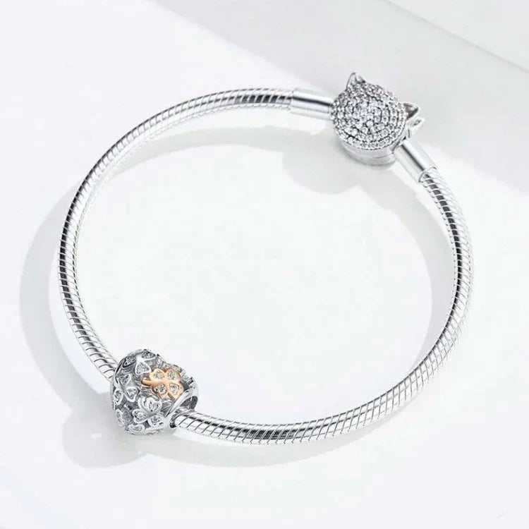 925 Sterling Silber Herzförmiges, perlenbesetztes, hohles vierblättriges Kleeblatt DIY-Armbandzubehör, SCC1248