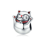 925 Sterling Silver Lucky Cat Beaded DIY Bracelet Jewelry Accessory, SCC1178