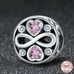 925 Sterlingsilber Infinity Liebe Rosa Herz Kristallperlen Charm Armbänder Schmuck, SCC240