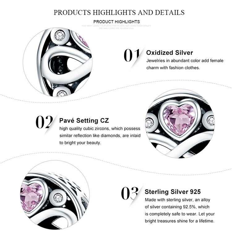 925 Sterlingsilber Infinity Liebe Rosa Herz Kristallperlen Charm Armbänder Schmuck, SCC240
