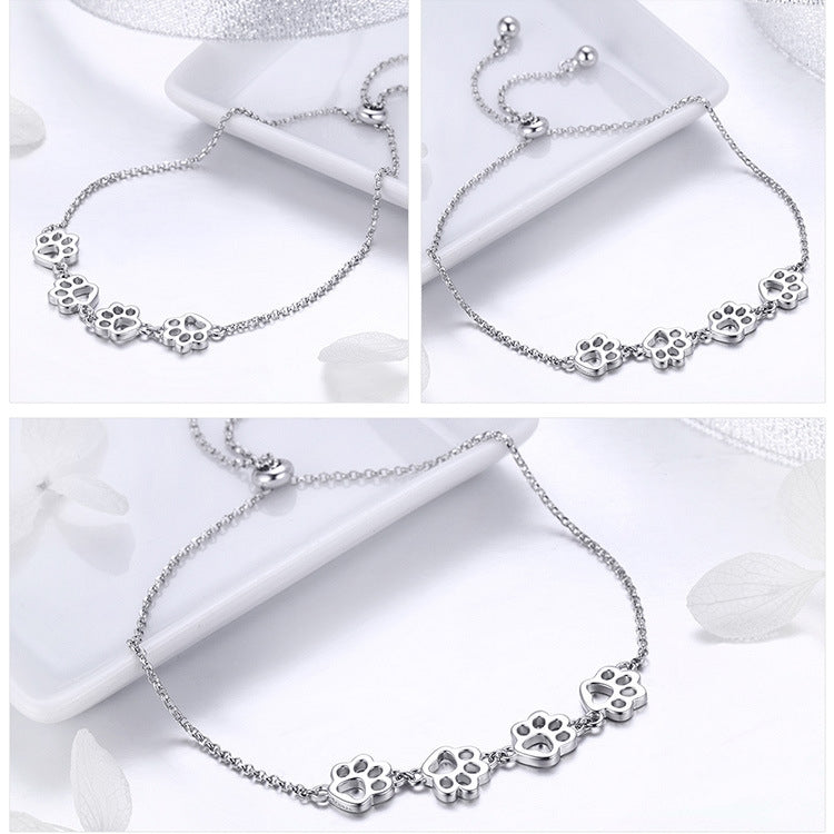 Niedliches Armband mit Haustierpfotenabdrücken aus 925er Sterlingsilber, Tiermotiv, SCB096