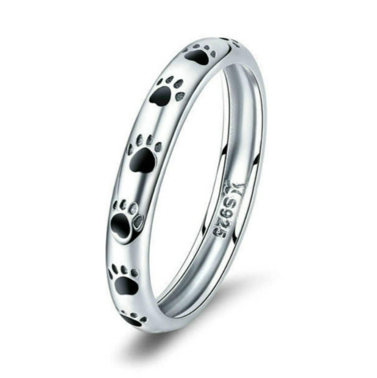 Haustier-Pfotenabdruck-Ring S925 Sterling Silber Öltropfenring, 5, 6, 7, 8, 9
